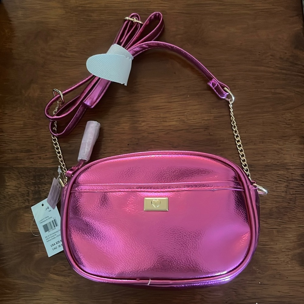 NWT Claire’s Purple Metalic Heart Purse with Strap